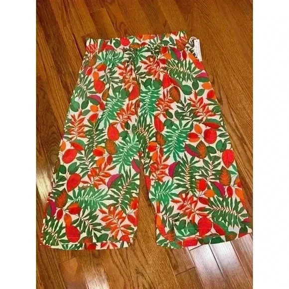 Rose+Olive Womens Tropical Print Elastic Waist Pull On Wide Leg Cropped Pants 2X - Picture 1 of 6